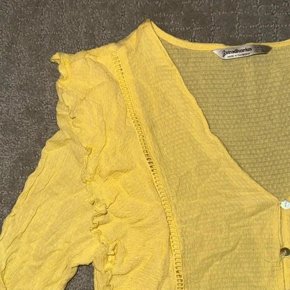 Yellow Ruffled V-Neck Button-Up Top - Picture 2 of 3